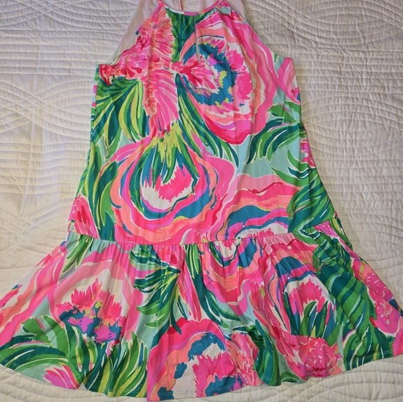 Lilly Pulitzer Pink and Green Floral Mini Dress Keyhole Neck Women's Size Medium - Picture 3 of 10